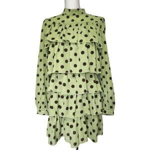 Nasty Gal Satin Spot Tiered Frill‎ Smock Dress Green/Brown Size 6